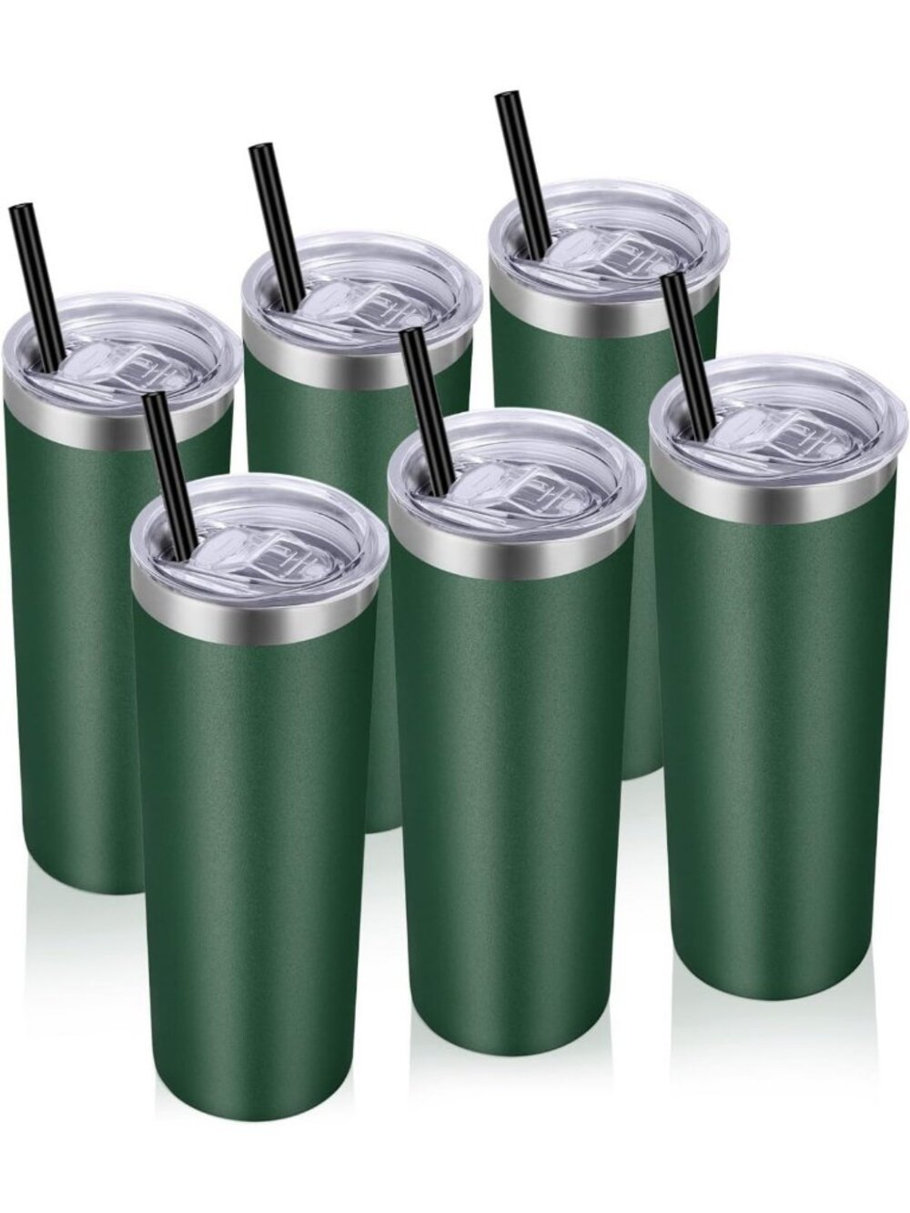 20 oz Vacuum Insulated Skinny Tumblers - 6 Pack, Double Wall Coffee Mug & Straw